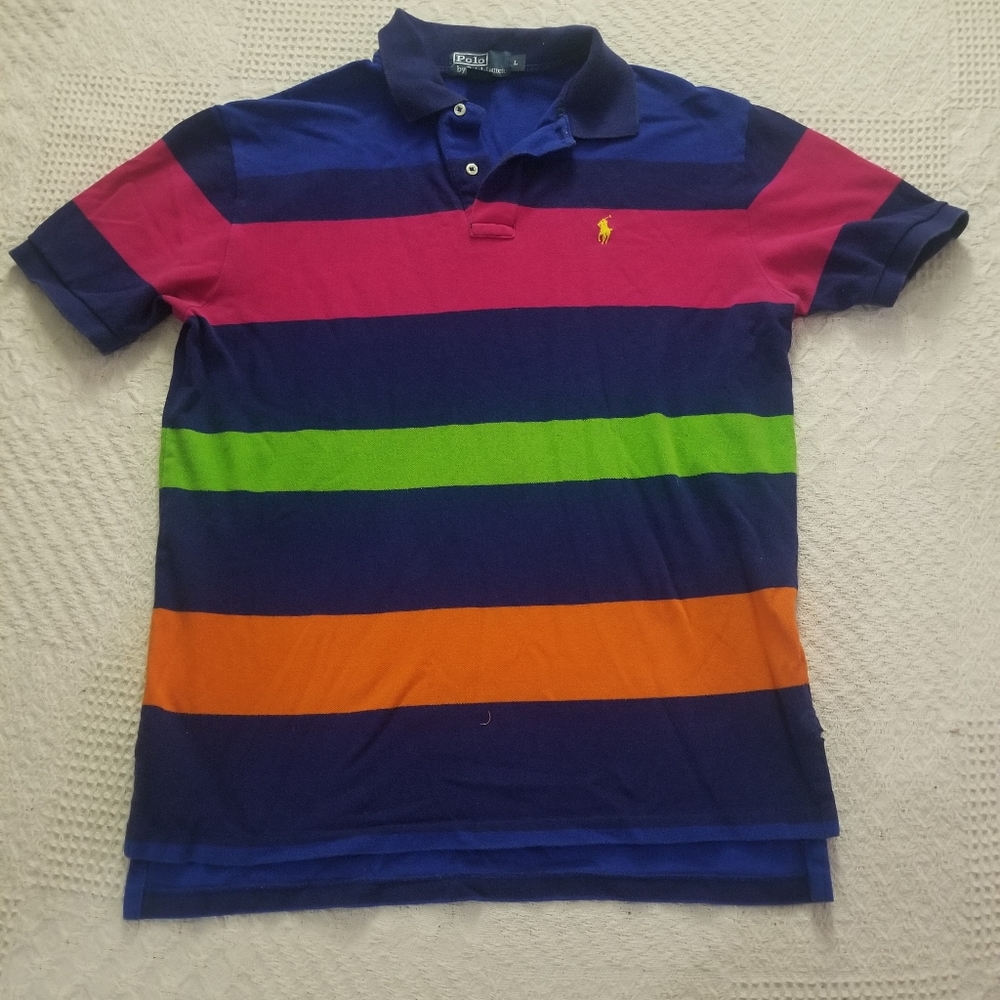 Vintage Polo by Ralph Lauren Multicolored Striped Polo Shirt Men's Large